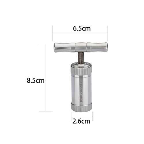 Champ High Pollenpresse aus Edelstahl
Höhe 85mm, Breite 65mm - Durchmesser 25mm mit Maßen