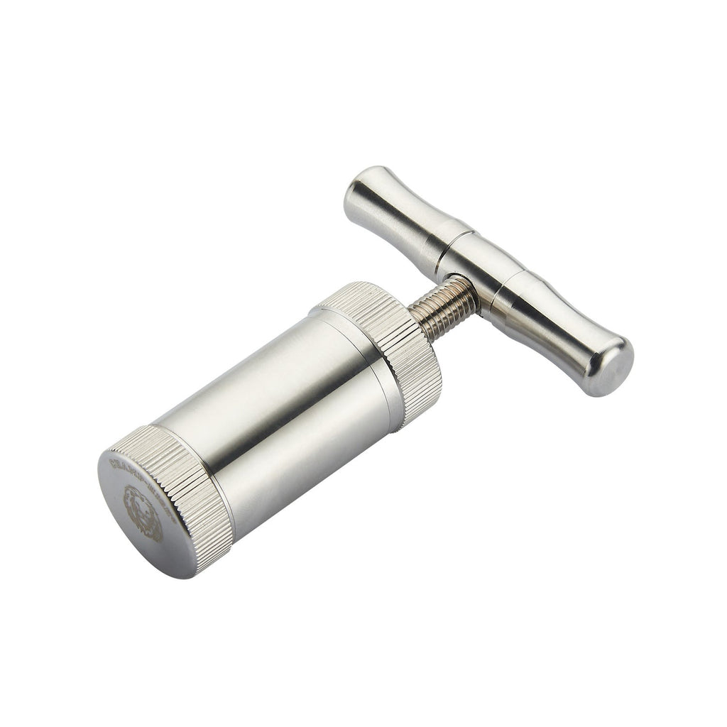 Champ High Pollenpresse aus Edelstahl
Höhe 85mm, Breite 65mm - Durchmesser 25mm Seitenansicht