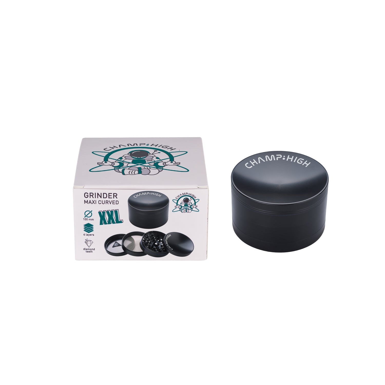4-tlg. Ø 100mm, Der Champ High Maxi Curved-Grinder in Schwarz
