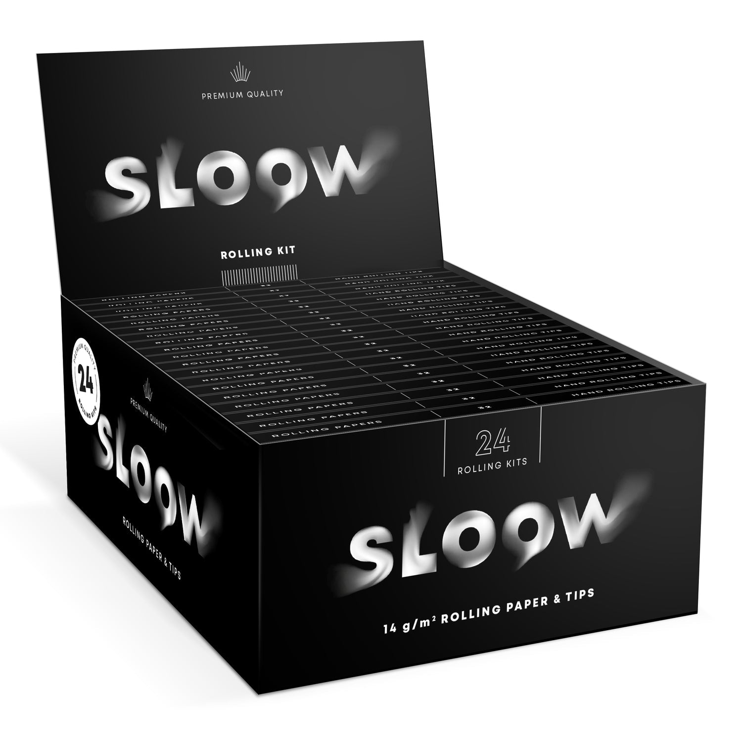 Sloow - Black King Size Slim - 32 Blatt + 32 Filtertips pro Packung 24 Packungen je Papier : 109x44mm Display Case
