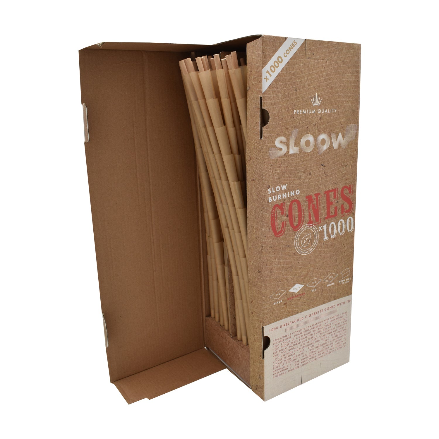 Sloow - 1000x Unbleached Cones - vorgedrehte Joints zum befüllen geöffnete verpackung