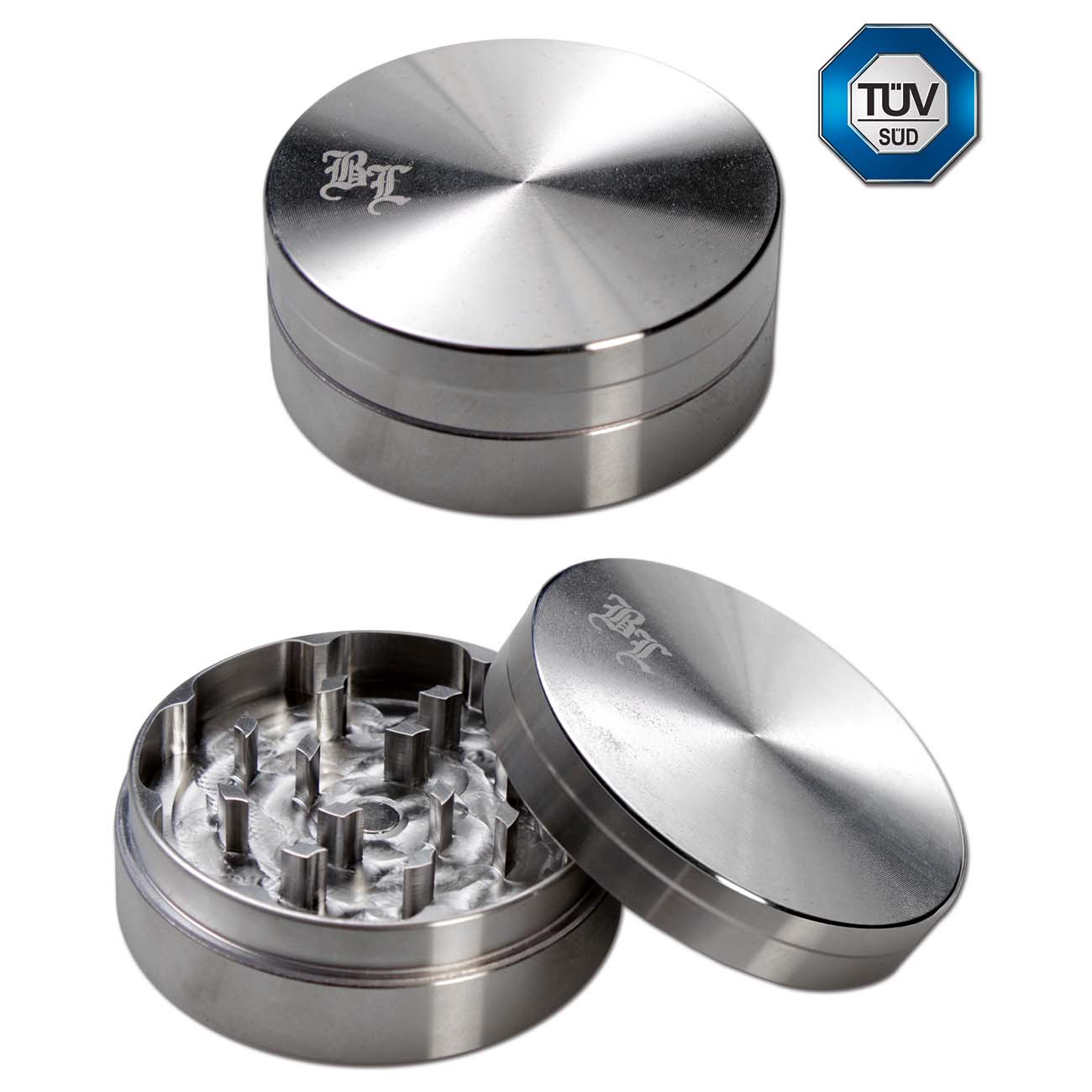 Black Leaf Edelstahl-Grinder 2-tlg.  Inkl. Samtbeutel in 3 Größen - dein-Onlineheadshop.de
