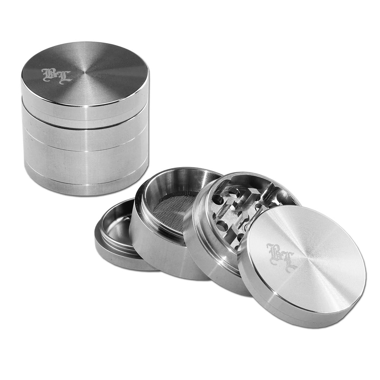 Black Leaf Edelstahl-Grinder 4-tlg.  Inkl. Samtbeutel in 3 Größen - dein-Onlineheadshop.de