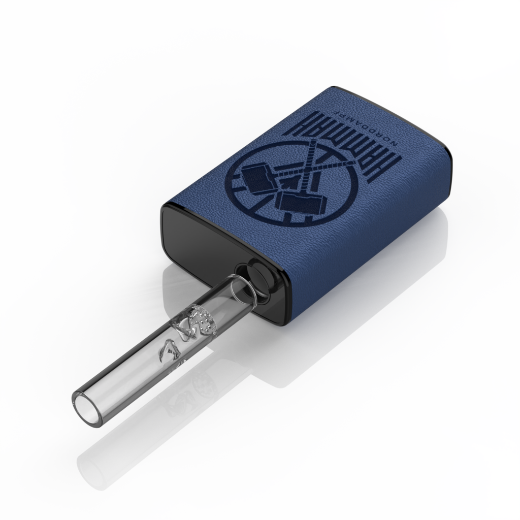 HAMMAH Vaporizer von Norddampf in Nordic Blue Seitenansicht mir Glasrohr