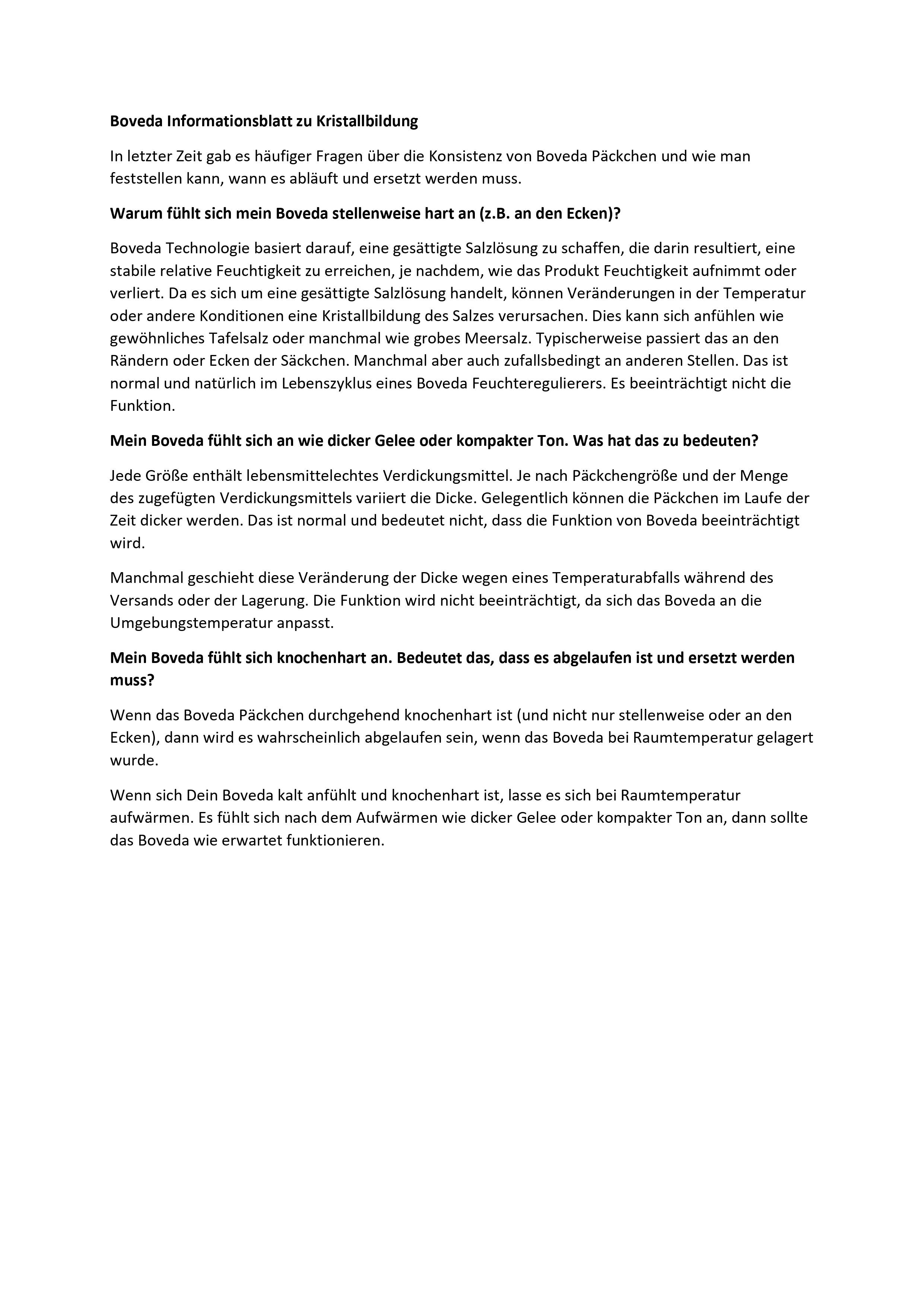 Boveda - Feuchtigkeitsregeler - Infoblatt